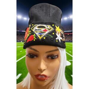 Pittsburg Steelers Black Beanie design with Logo's Black & Yellow Rhinestones
